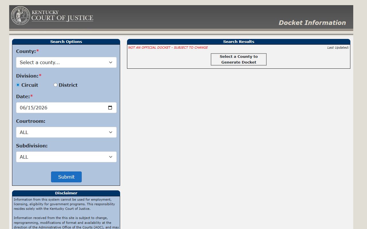 Knott County court records after jail arrest docket search form
